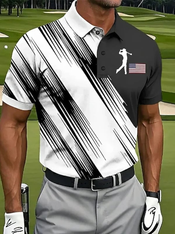 Camisa polo retro USA estampado Golf para hombre