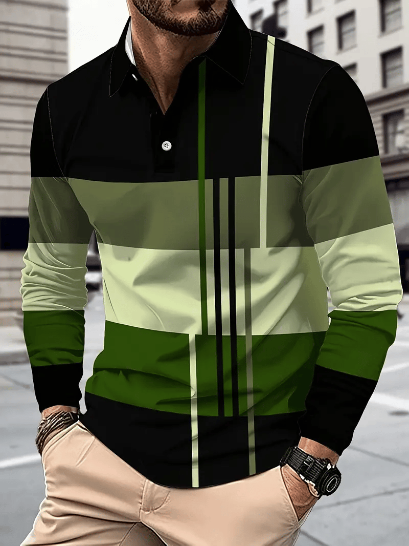 Camisa polo ejecutivo clásico rayas estampado Button para hombre