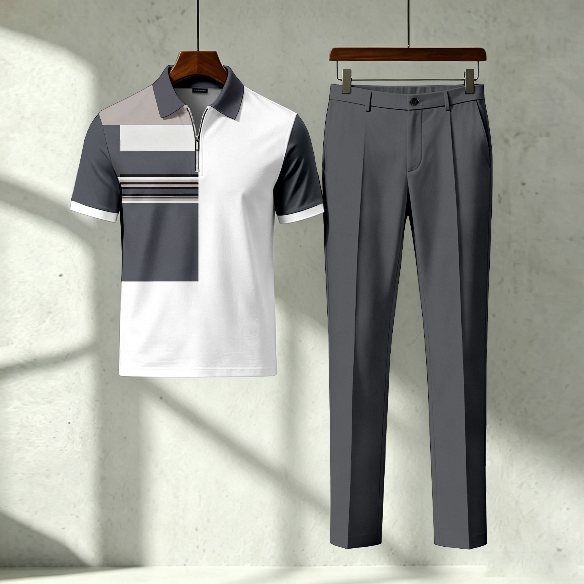 Conjunto de dos piezas casual estampado Polo de manga corta camiseta And pantalón para hombre