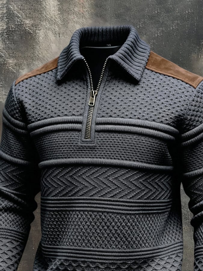 Sudadera vintage-Style texturizado Patchpara trabajo Color-Block de manga larga para hombre