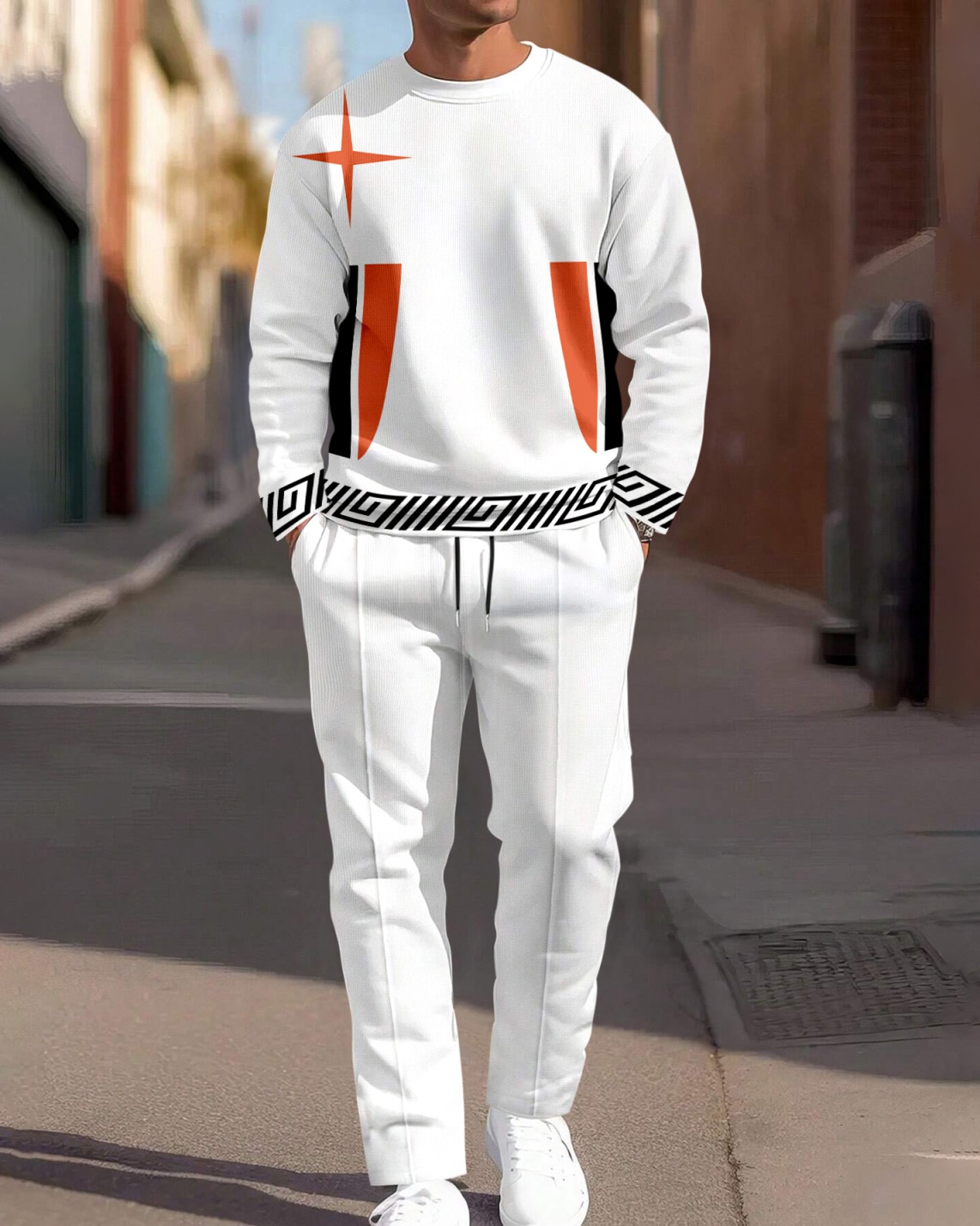 Colorblock Round Neck casual Sports Set 002 para hombre
