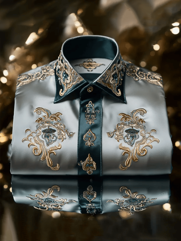 Camisa satén Luxe estampado de manga corta Button para hombre