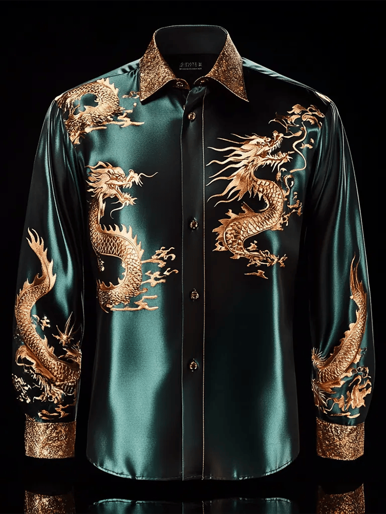 Camisa satén Luxe de manga larga con botones para hombre