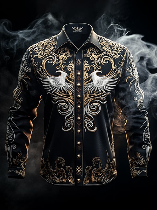 Camisa vintage Viking estampado de manga larga para hombre