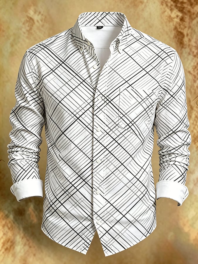 Camisa retro Abstract Art estampado Comfortable ejecutivo Style para hombre
