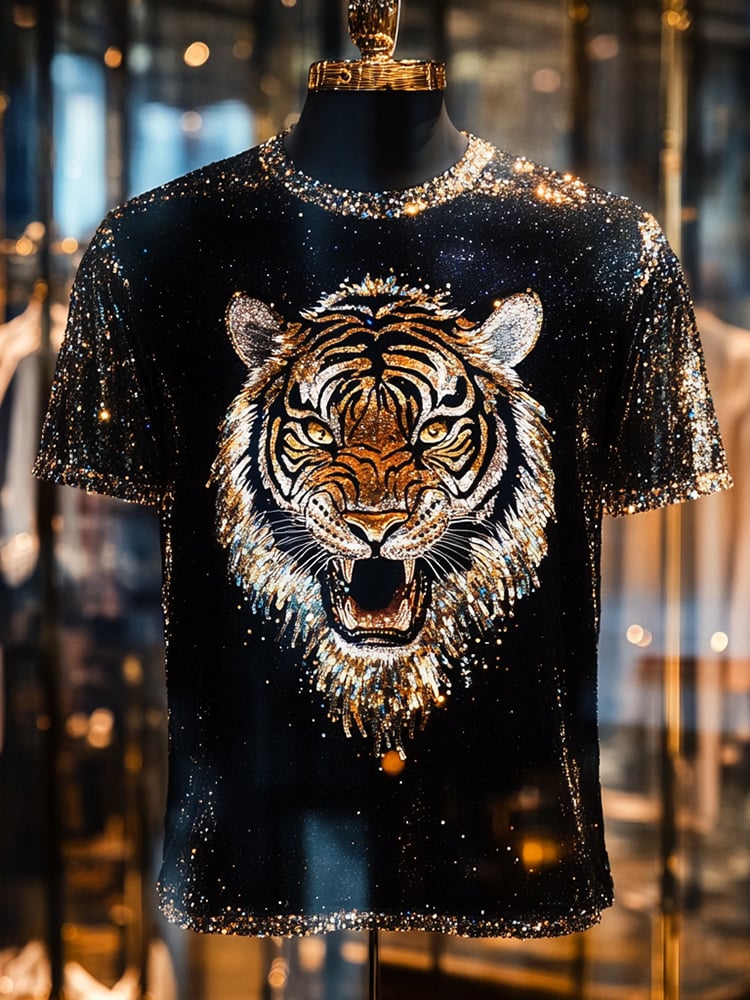 Camiseta Eagle Sequin ejecutivo estampado de manga corta para hombre