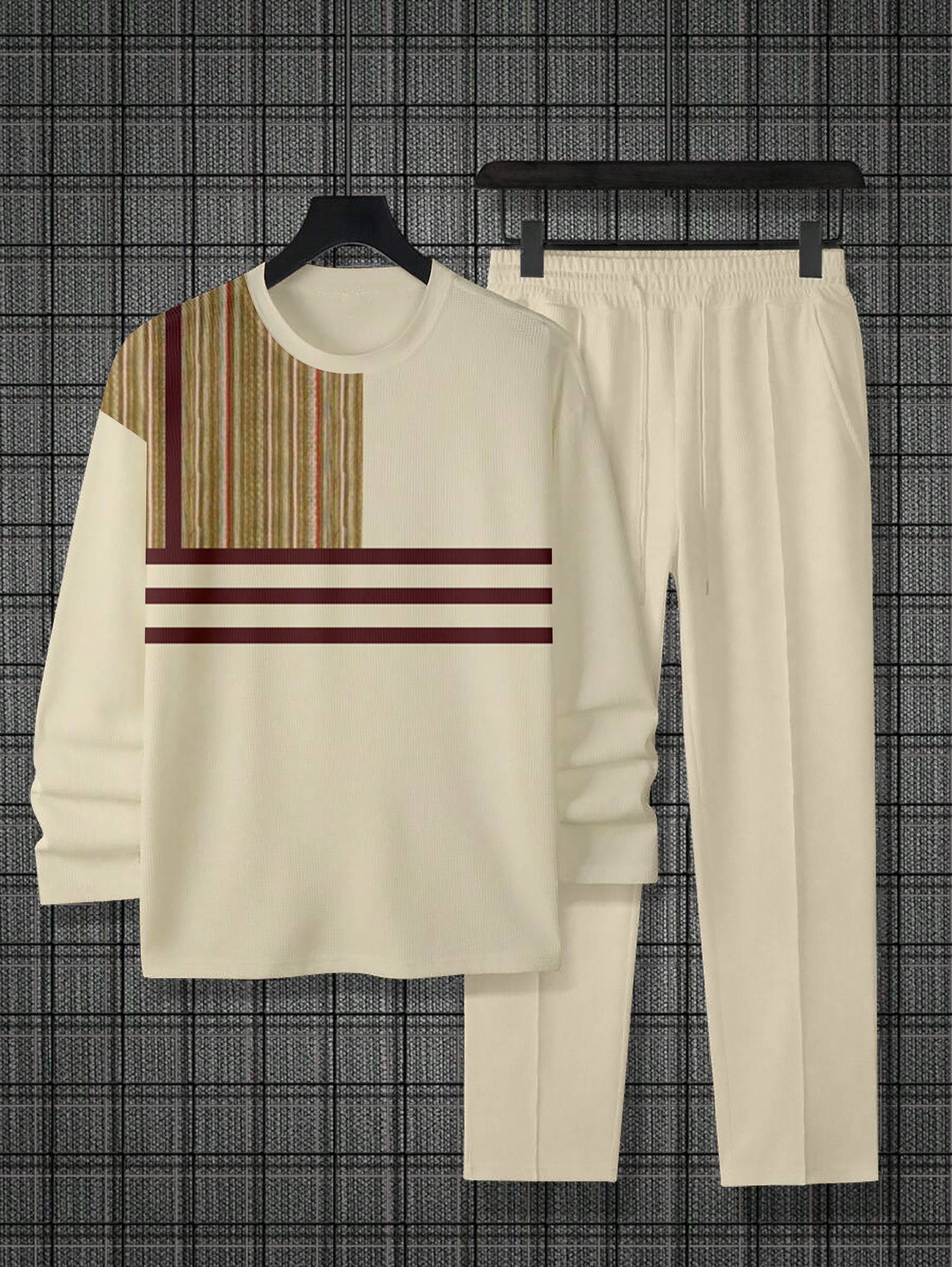 Colorblock Round Neck casual Sports Set 054 para hombre