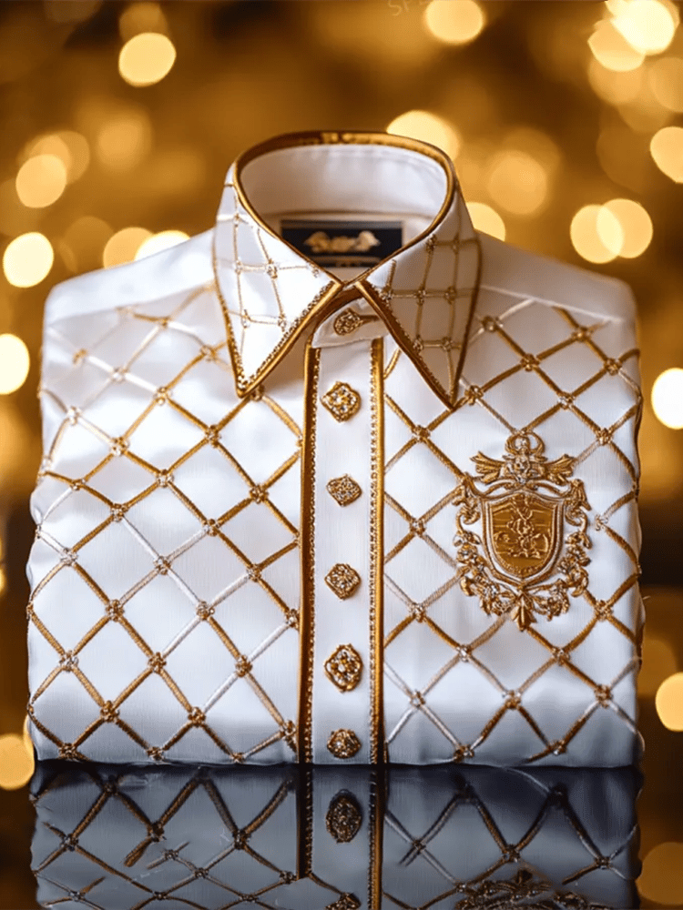 Camisa satén Luxe estampado de manga corta Button para hombre
