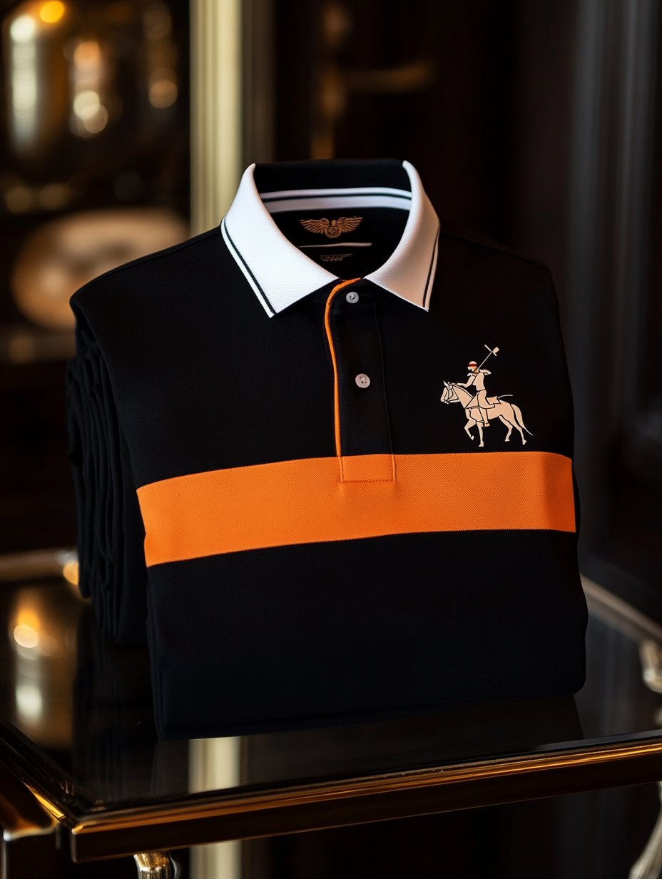 Camisa polo retro ejecutivo Logo estampado de manga larga para hombre
