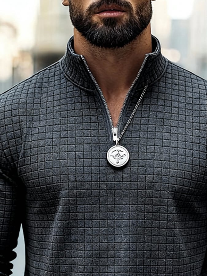 Sudadera vintage tejidoted tejido tipo waffle con cierre para hombre