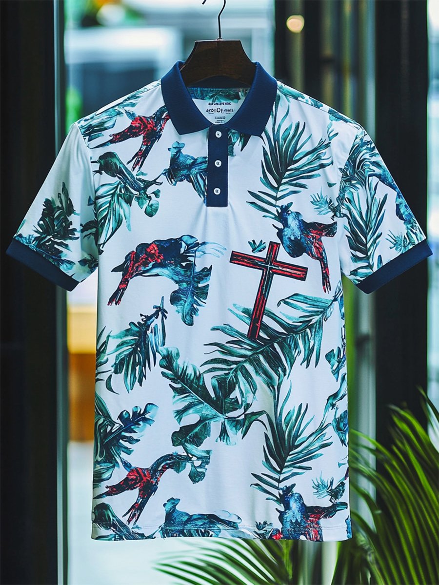 Camisa polo ejecutivo casual Cross estampado Button de manga corta para hombre