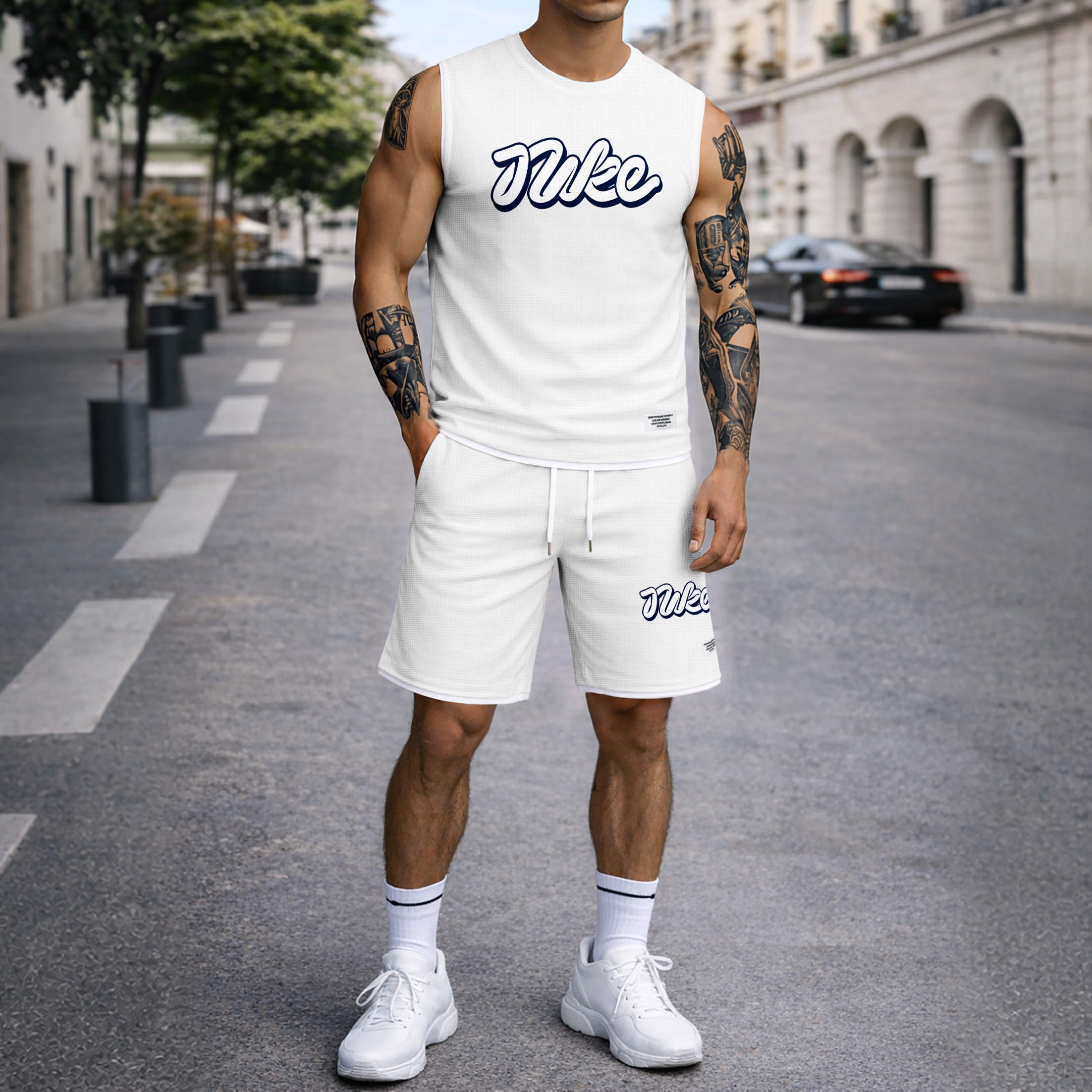 Shorts Graphic Letter Summer Set Sleeveless Tank Top & Matching Outfit, Lightweight casual Streetwear Athletic Set for Everyday & Holiday para hombre