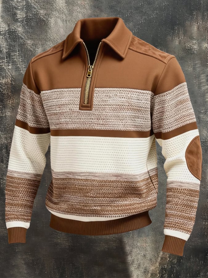Sudadera retro en bloques de color estampado cierre para hombre