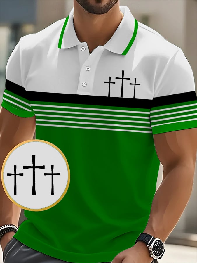 Camisa polo retro Faith casual estampado para hombre