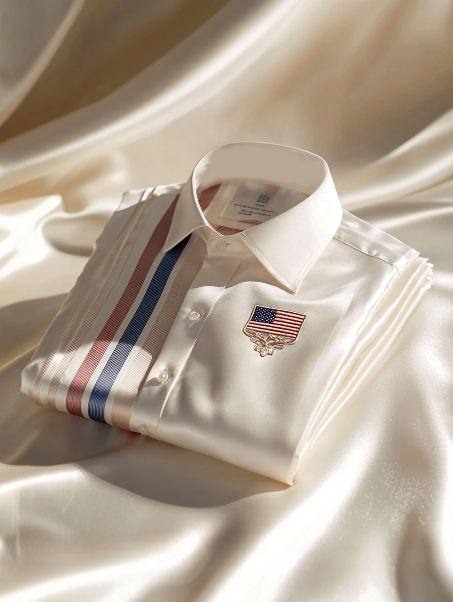 Camisa satén Independence Day ejecutivo rayas casual de manga corta Button para hombre