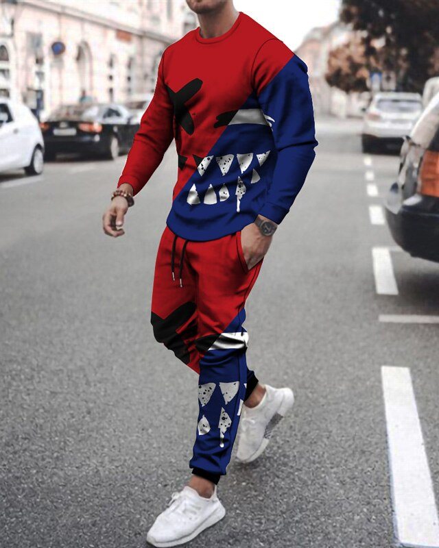 Casual Halloween color matching estampado de manga larga sports set 041 para hombre