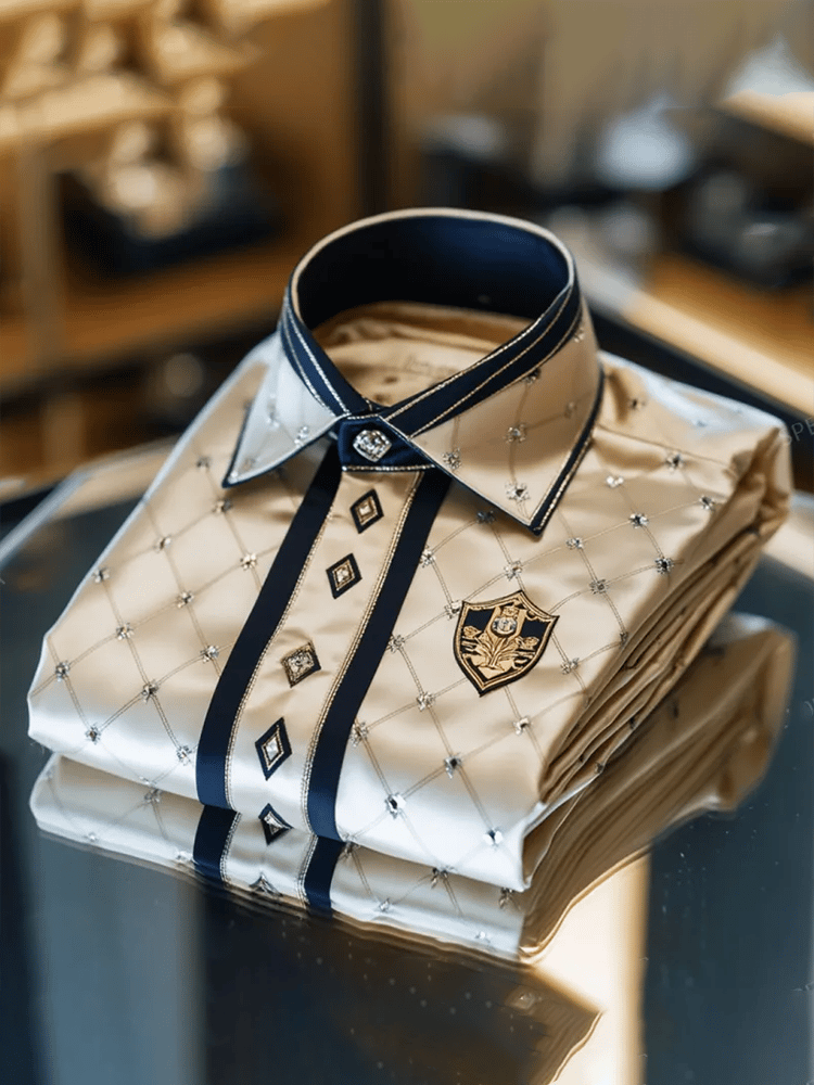 Camisa satén Luxe estampado de manga corta Button para hombre