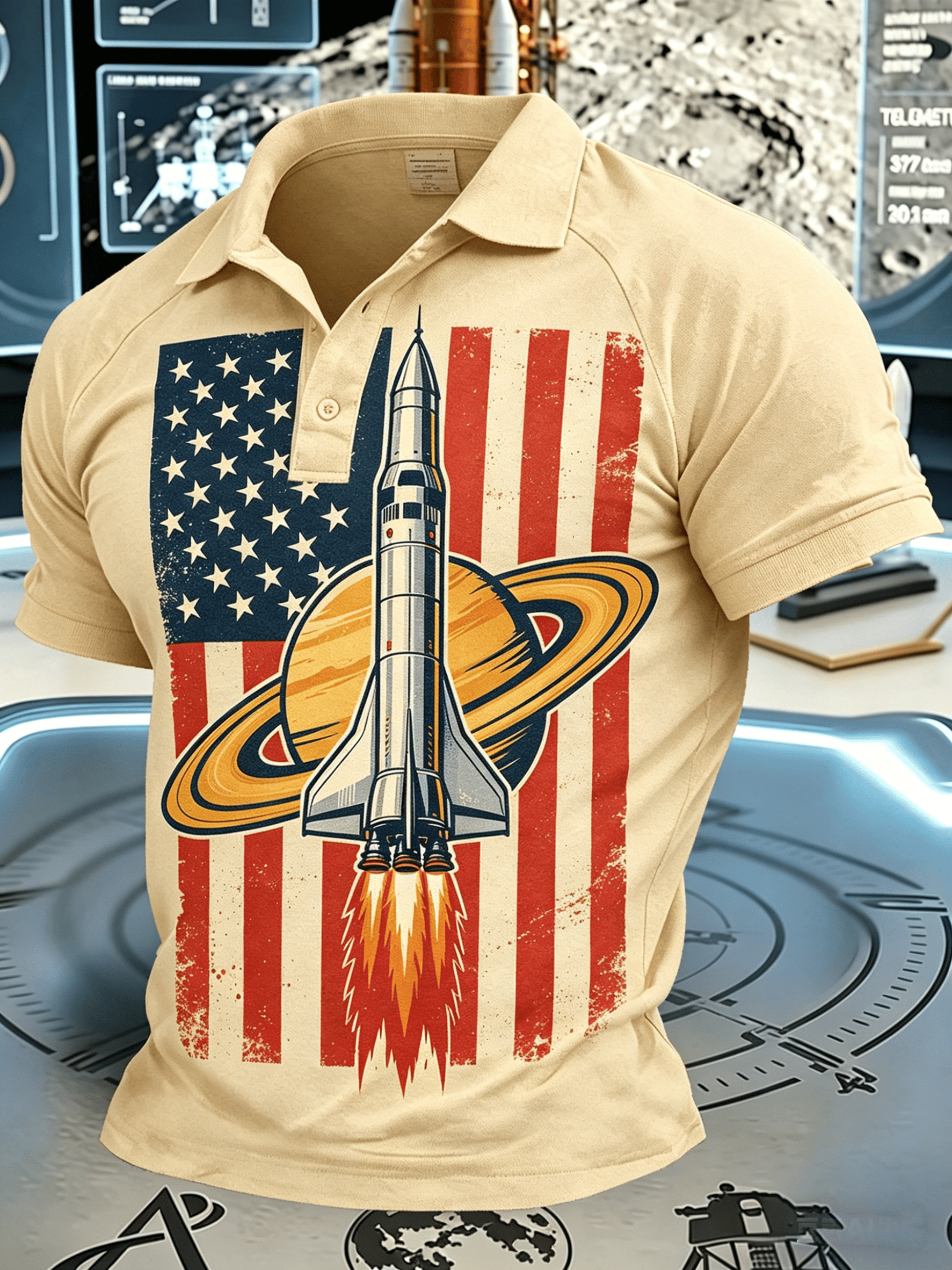 Camisa polo Artemis II Space Theme para hombre