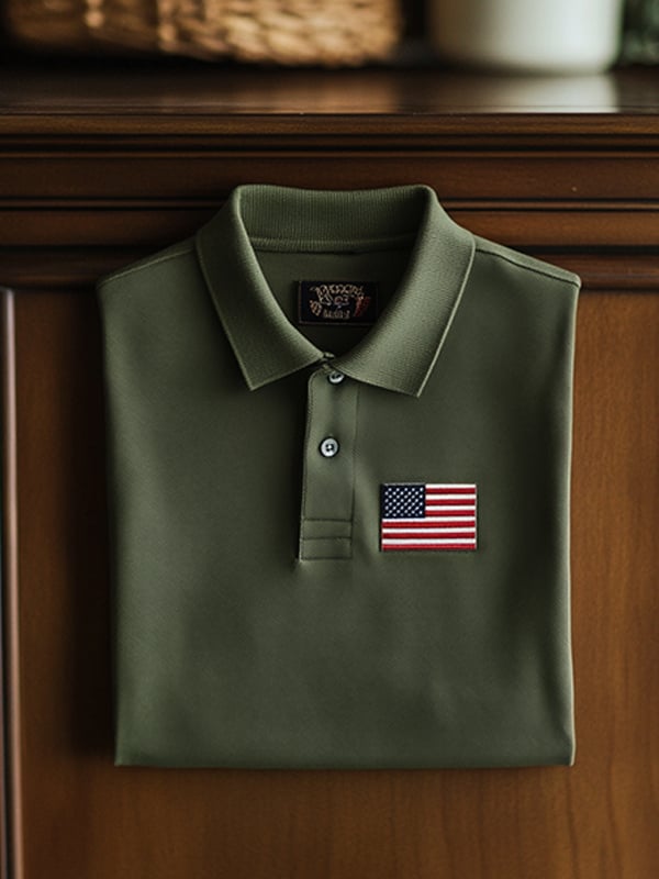 Camisa polo clásico ejecutivo Flag Independence Day de manga corta para hombre