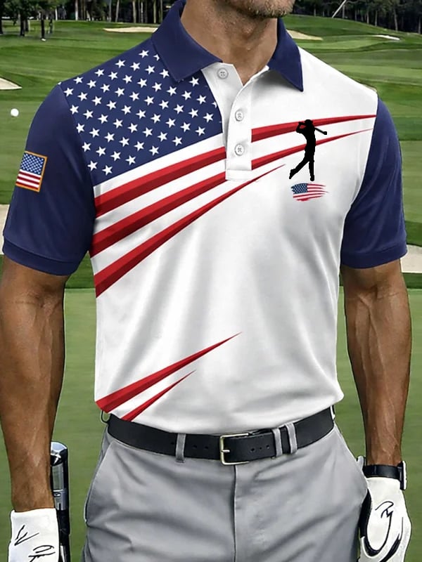Camisa polo retro USA estampado Golf para hombre