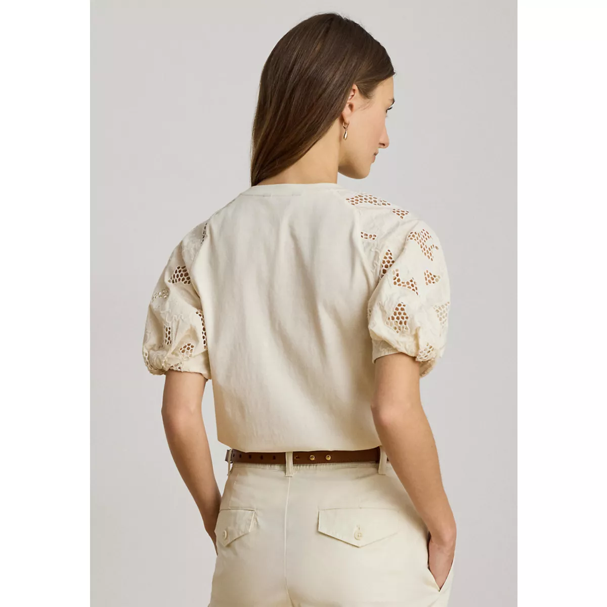 Women's Eyelet-Bubble-Sleeve Cotton Top - 2