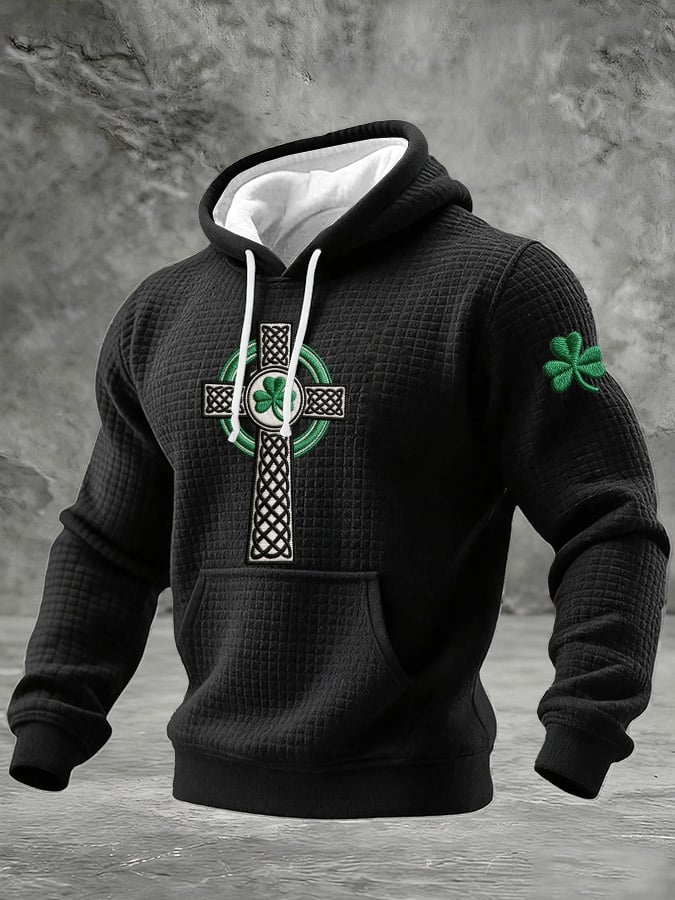 Sudadera St. Patrick's Day estampado casual con gorrasucha para hombre
