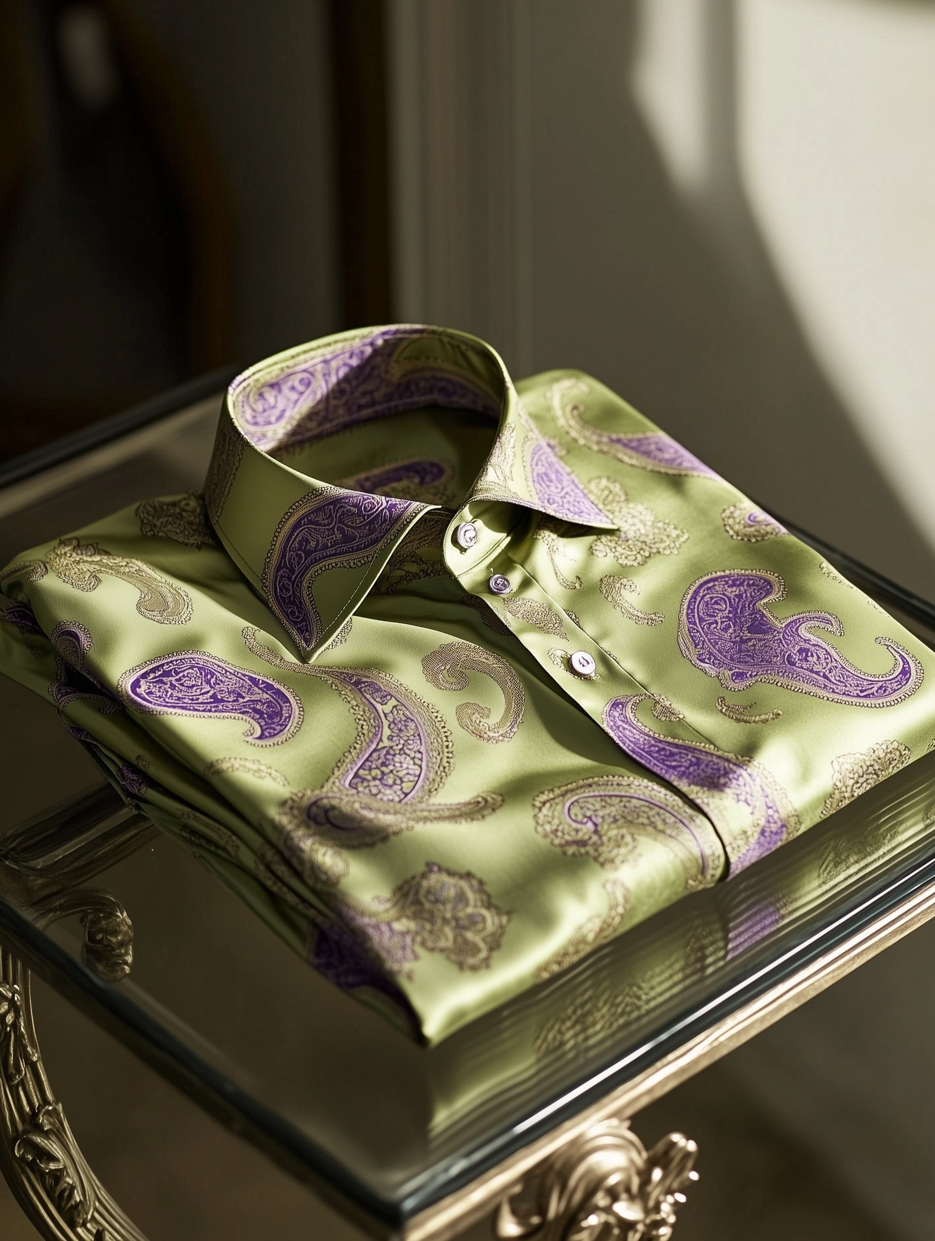 Camisa ejecutivo casual Italy Paisley Old Money solapa de manga corta para hombre