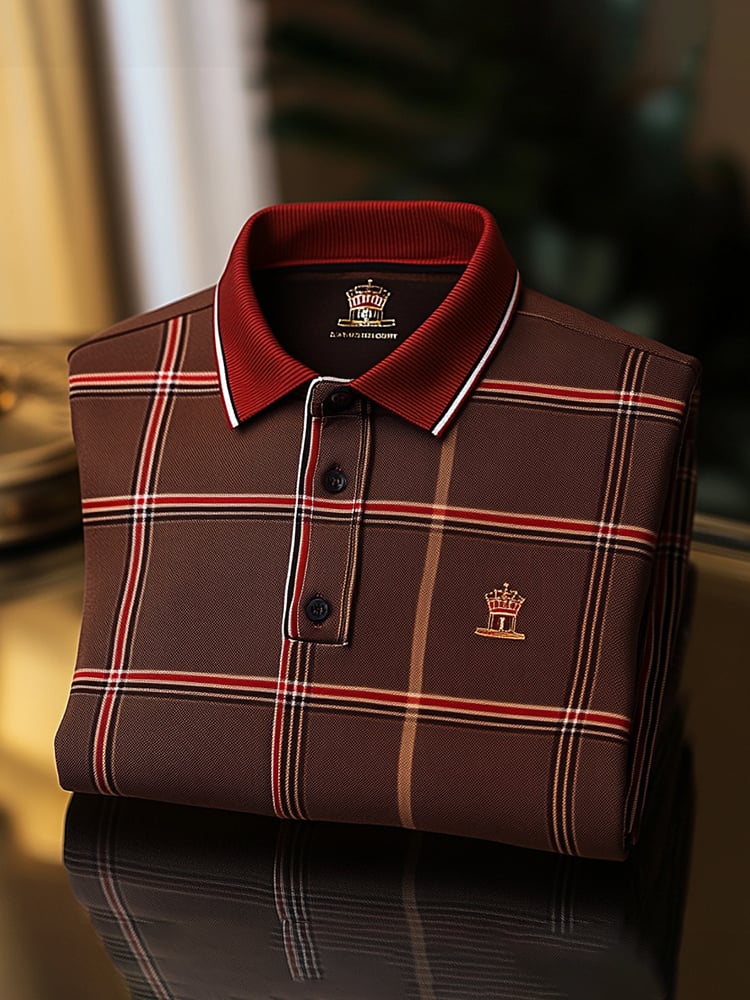 Camisa polo clásico ejecutivo Check Logo Button de manga corta para hombre