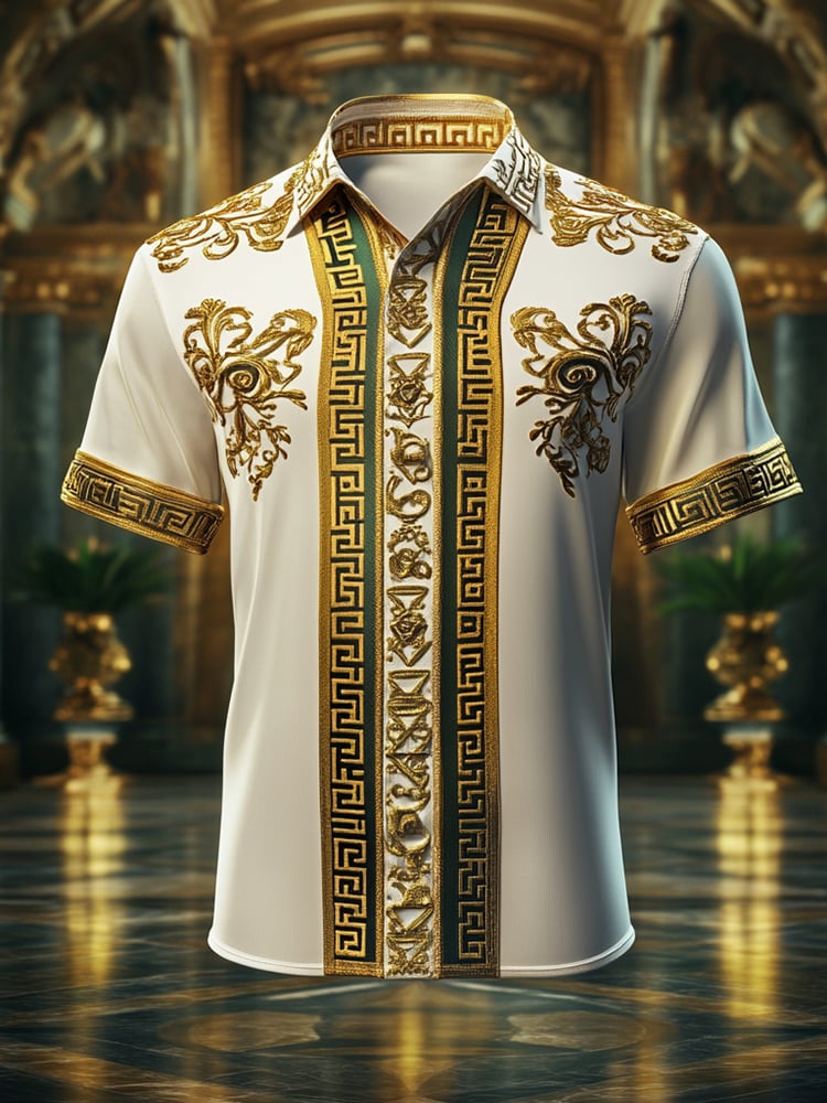 Camisa satén Luxe estampado de manga corta Button para hombre