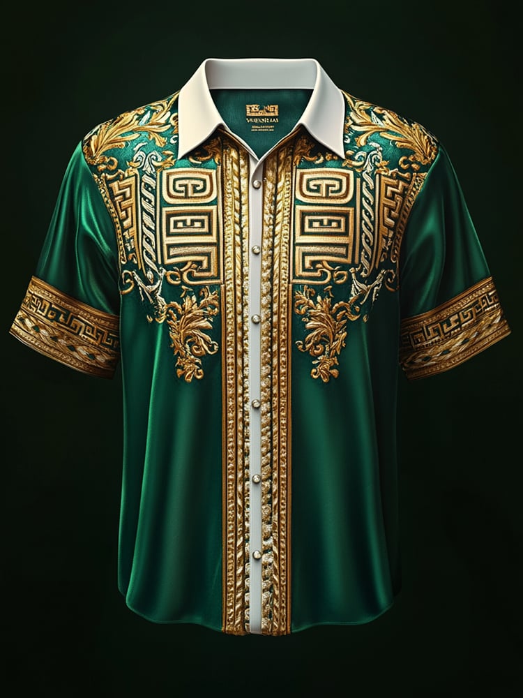 Camisa satén Luxe estampado de manga corta Button para hombre