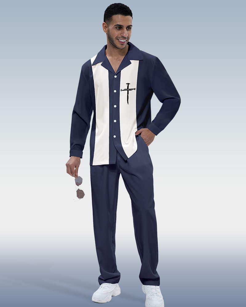 Suitmens en bloques de color estampado de manga larga Walking Set 226 para hombre