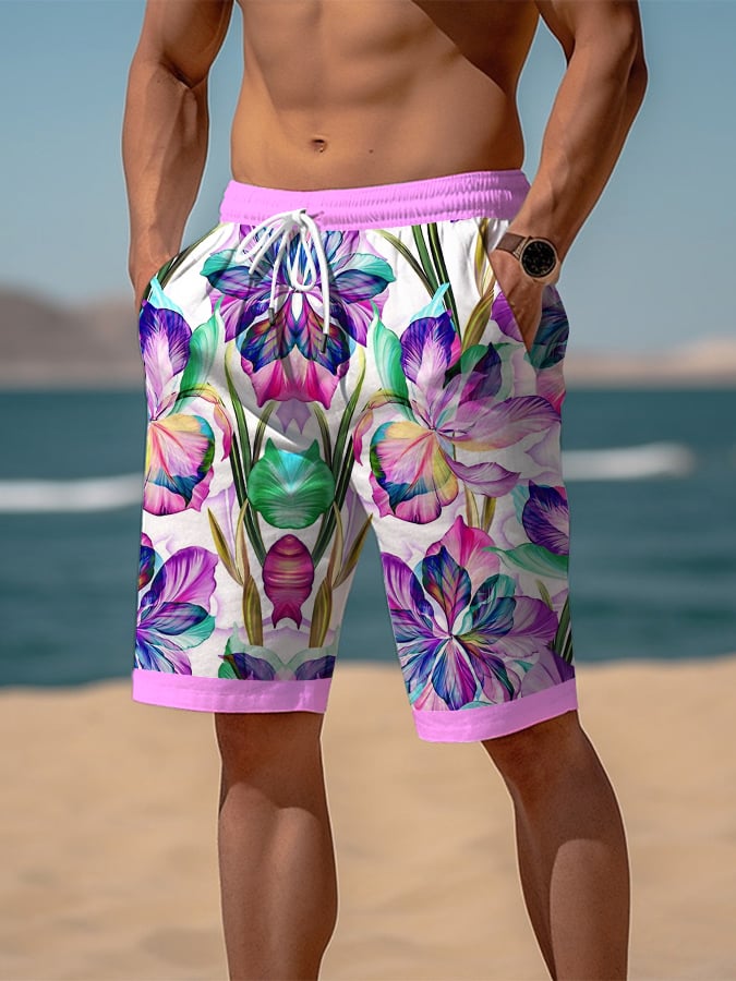 Shorts Art floral Hawaiian Resort casual (Pockets Included) para hombre