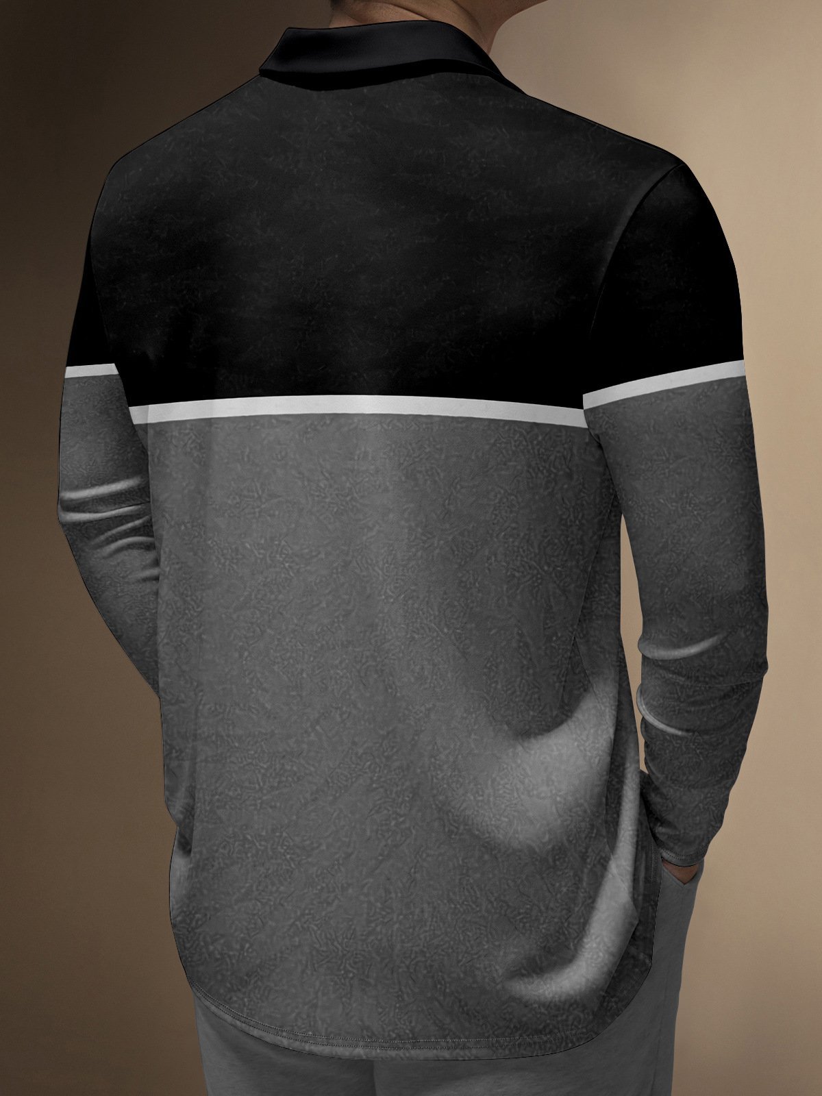 Camisa polo ejecutivo casual a rayas de manga larga para hombre