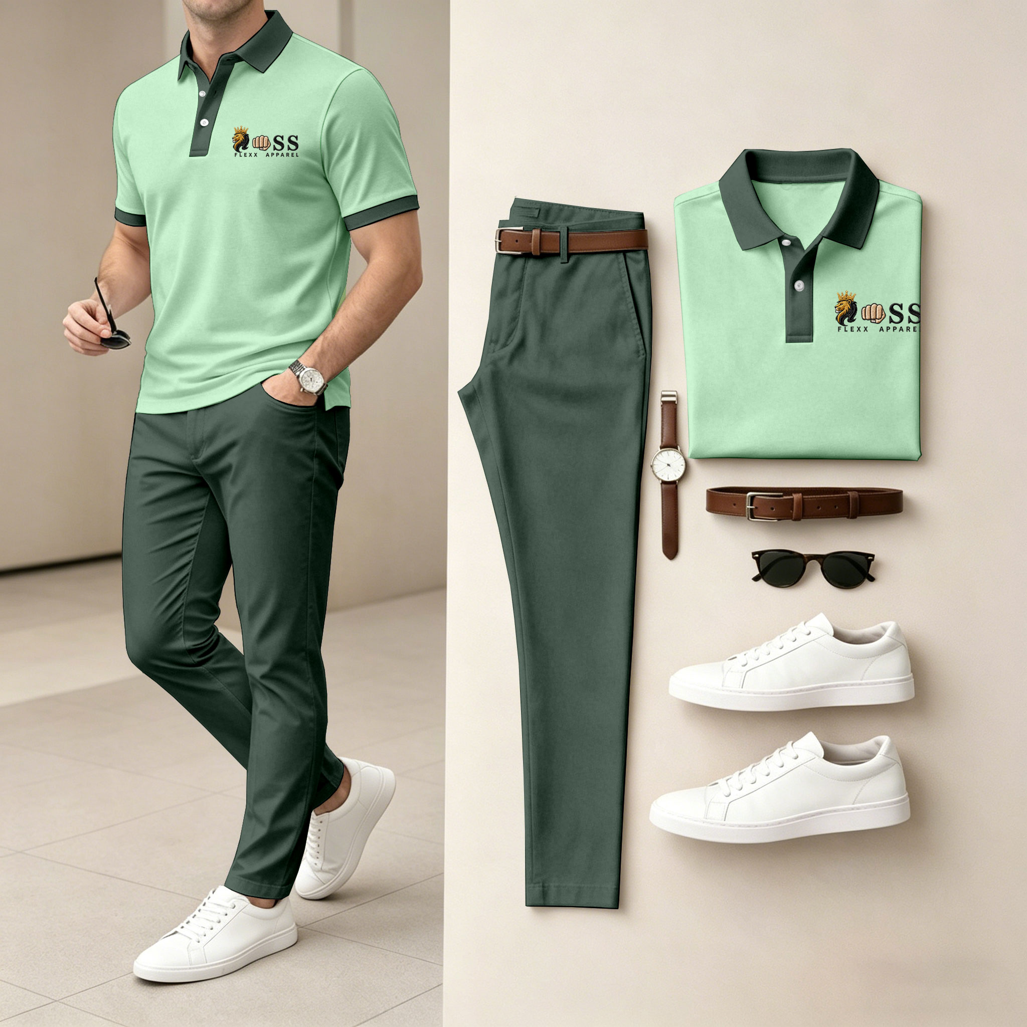 para hombre de manga corta camisa polo and pantalón conjunto de dos piezas