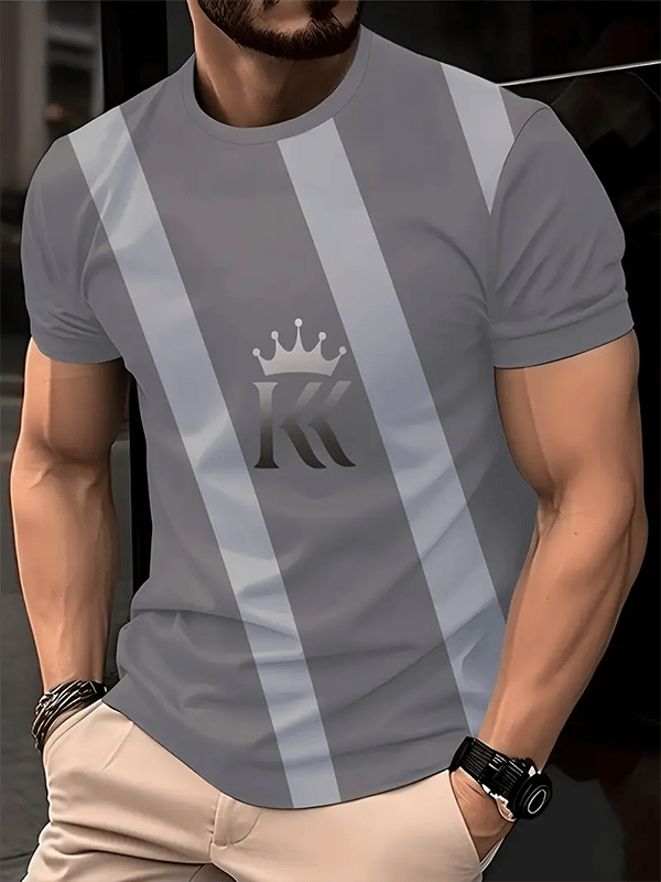 Camiseta ejecutivo rayas Logo estampado de manga corta para hombre