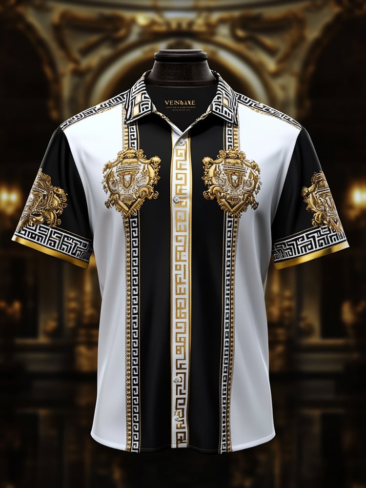 Camisa satén Luxe estampado de manga corta Button para hombre