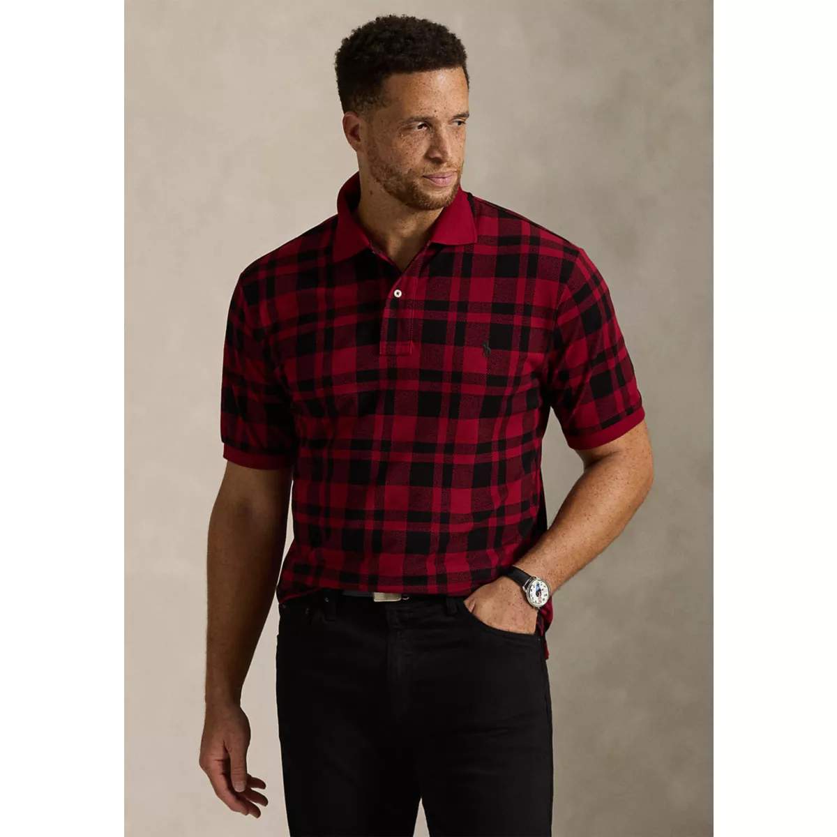 Big & Tall Plaid Mesh Polo Shirt - 1