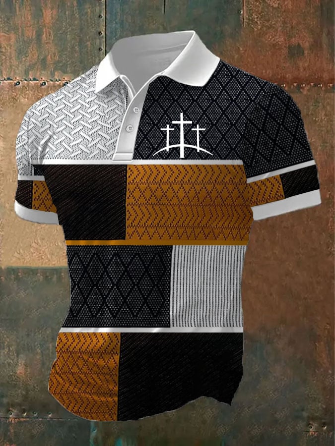Camisa polo retro Faith casual estampado para hombre