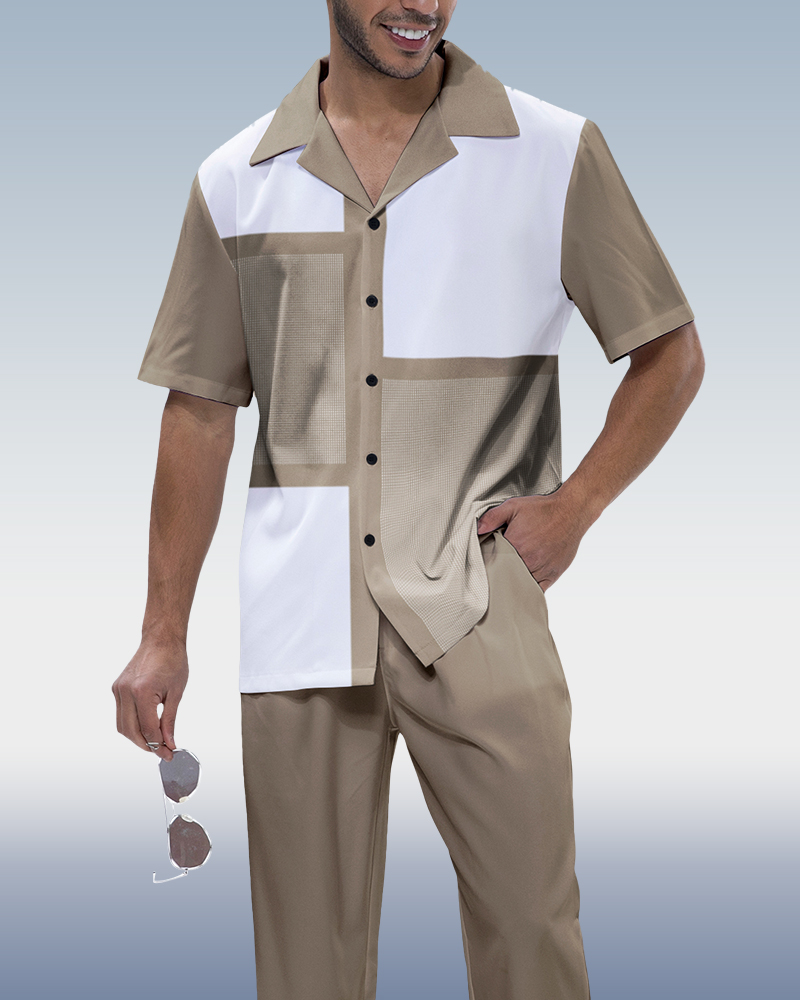 Olive a cuadros de manga corta Walking Suit