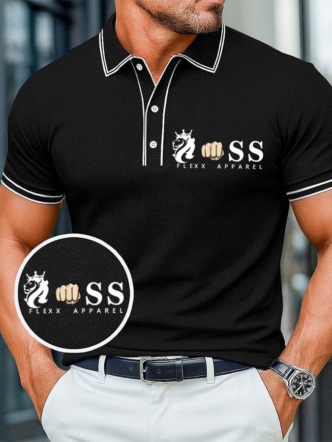 Camisa polo casual, comfortable, and transpirable retro letter estampado para hombre
