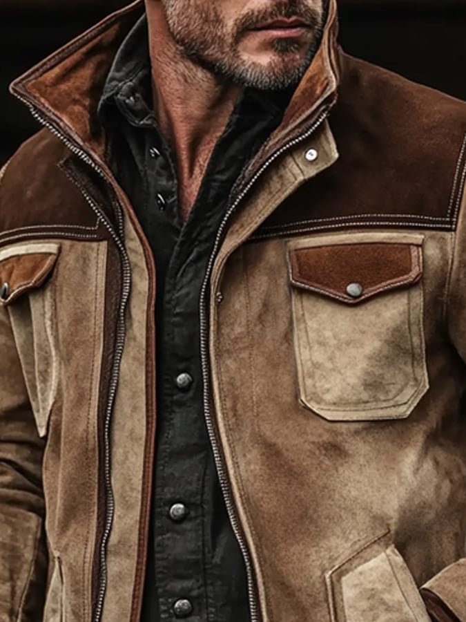 Chaqueta vintage clásico desgastado casual bolsillo para hombre