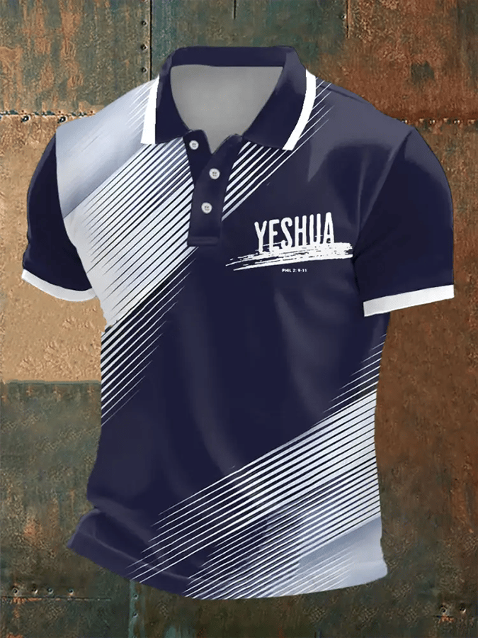 Camisa polo retro Faith casual estampado para hombre