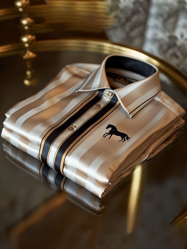 Camisa satén Luxe estampado de manga corta Button para hombre