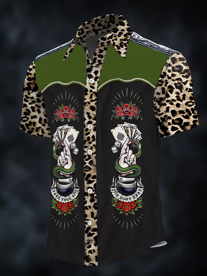 Camisa retro Western estampado de manga corta para hombre