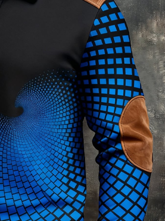Sudadera retro en bloques de color estampado cierre para hombre