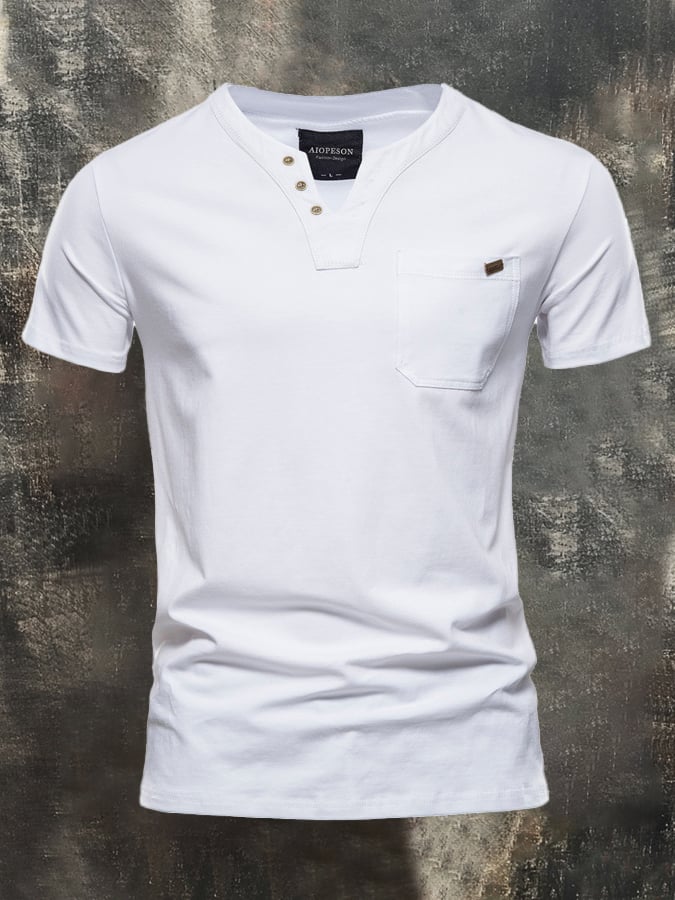 Camiseta Versatile de color sólido casual Slim-Fit de manga corta de algodón para hombre