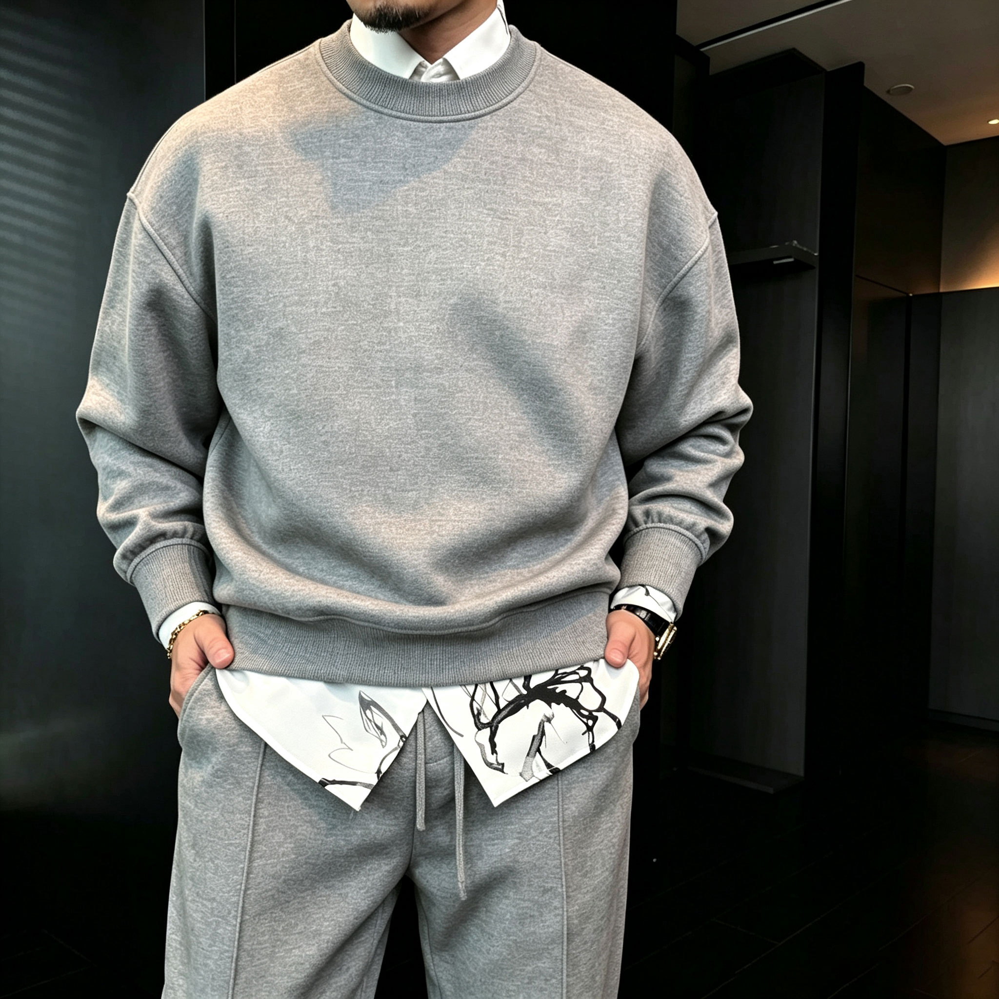 para hombre Round-Neck Sweacamiseta and pantalón Set