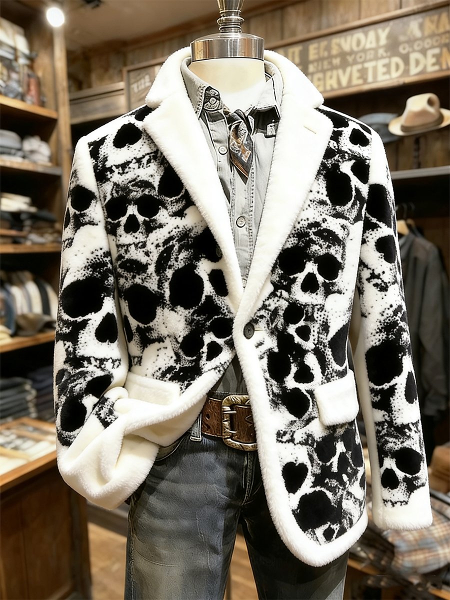 Chaqueta Skull estampado Flannel cuello casual para hombre