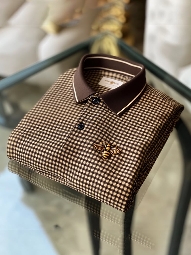 Camisa polo clásico ejecutivo Check Logo Button de manga corta para hombre