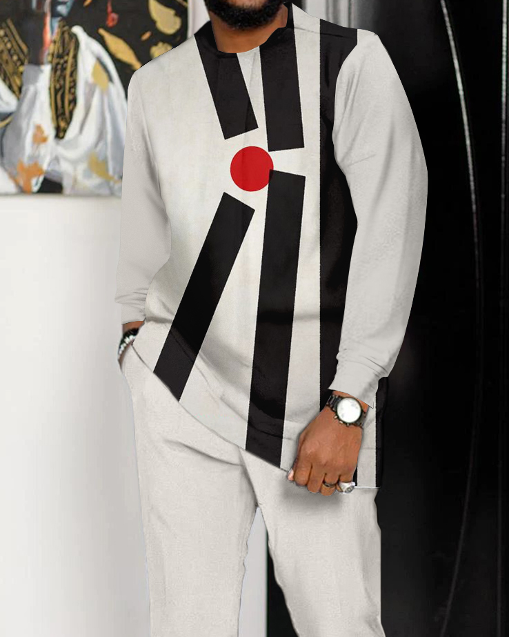Colorblock estampado de manga larga Sports Walking Suit -324 para hombre